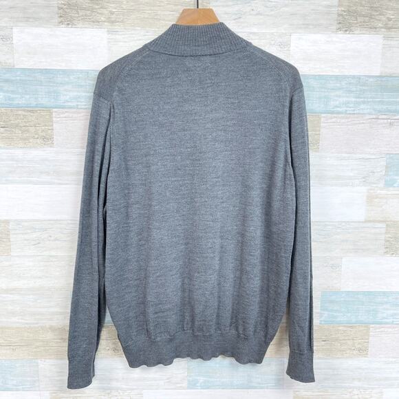 Jack Stone Thomas Dean Extra Fine Merino Wool 1/4 Zip Sweater Gray Mens Large - Picture 3 of 6